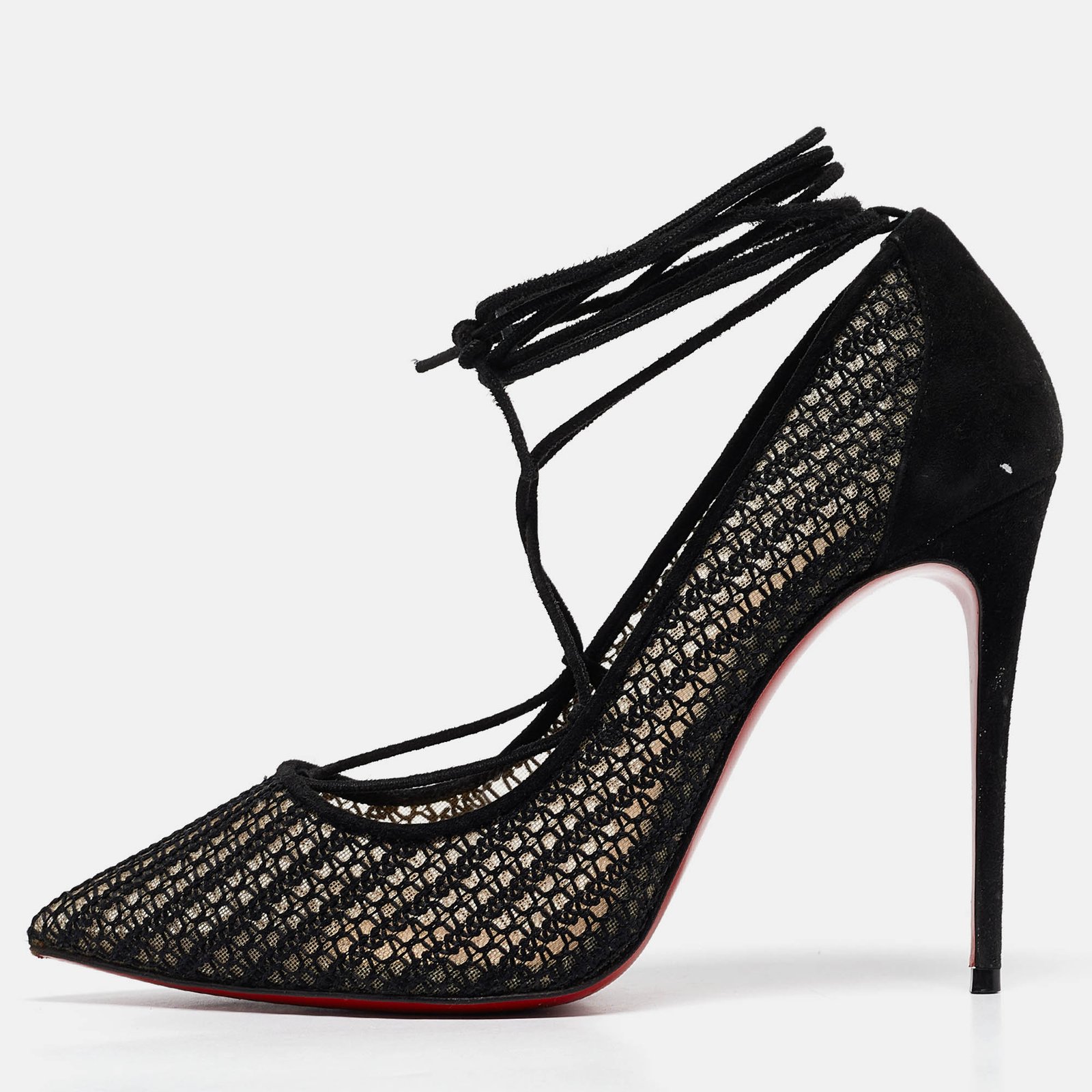 Christian Louboutin Black Mesh and Suede Peropik Pumps Size 38