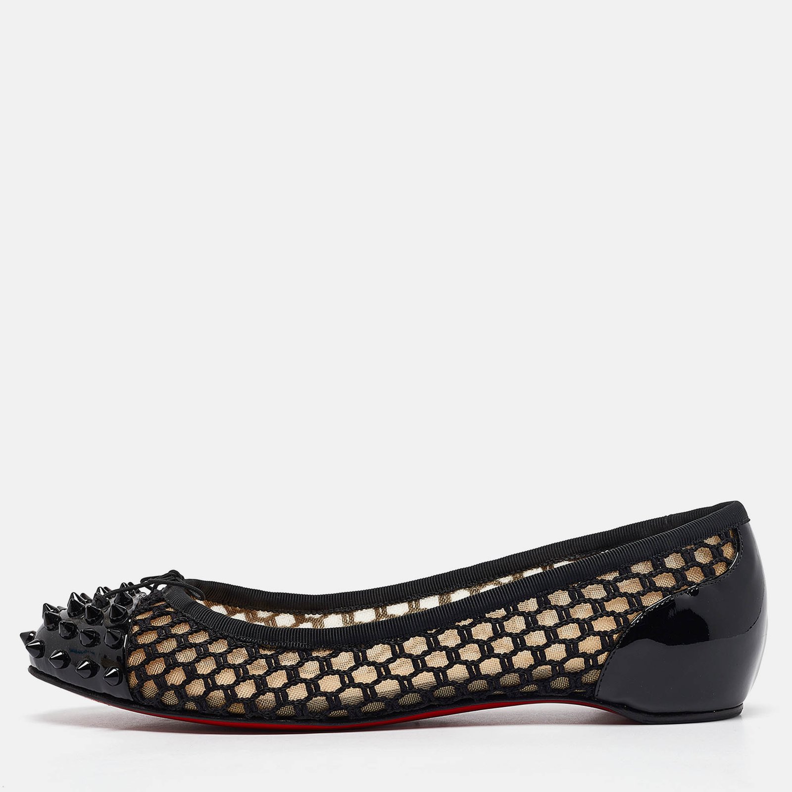 Christian Louboutin Black Mesh and Patent Cord Mix Ballet Flats Size 37.5