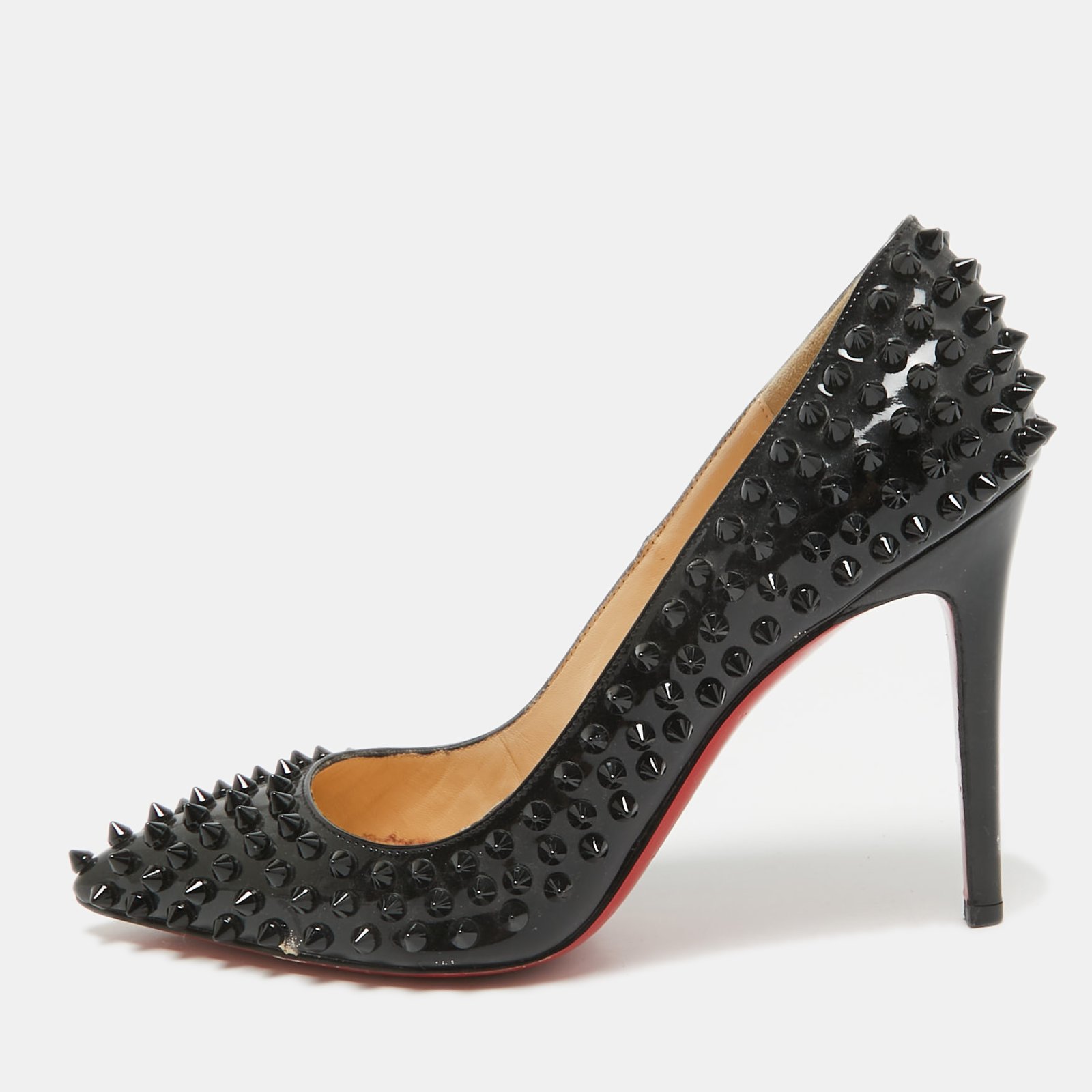 Christian Louboutin Black Patent Leather Pigalle Spikes Pumps Size 38.5