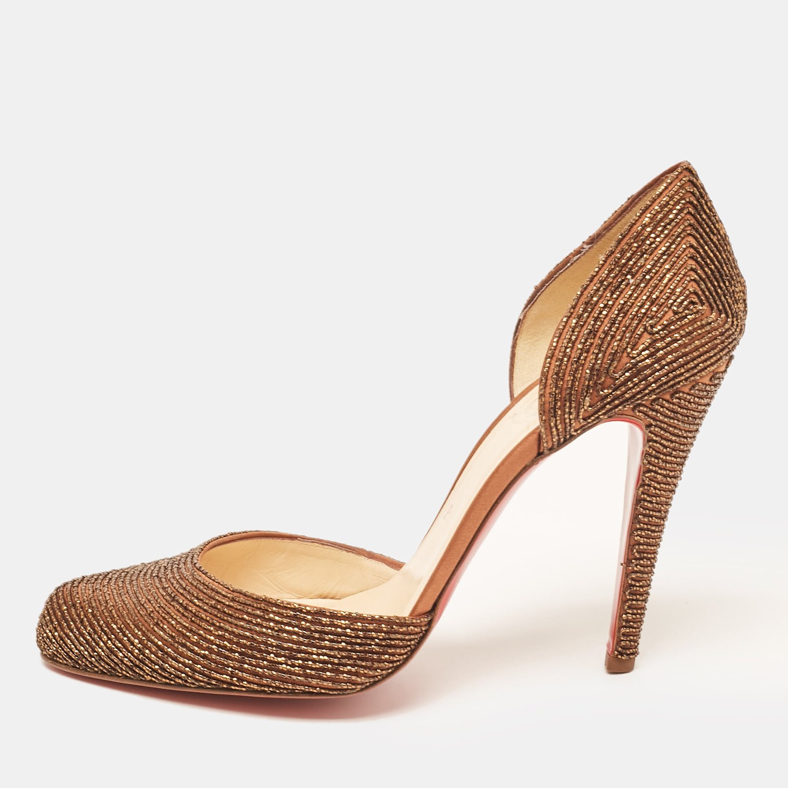 Christian Louboutin Brown Embellished Satin Labyrinth Pumps Size 41