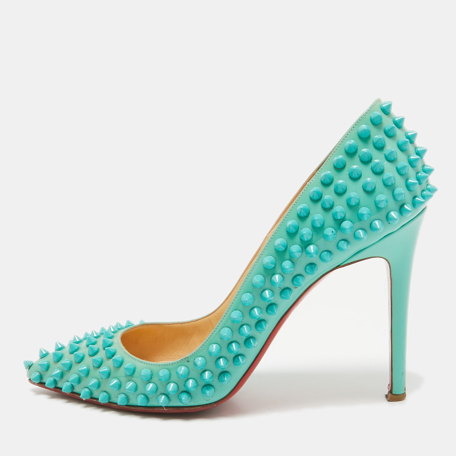Christian Louboutin Green Patent Leather Pigalle Spikes Pumps Size 39