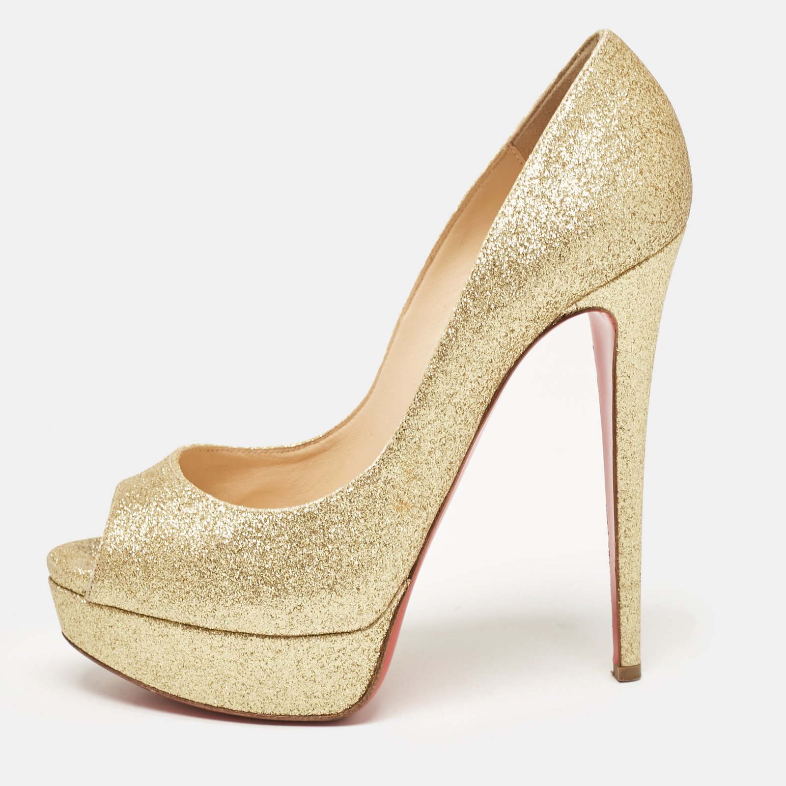 Christian Louboutin Gold Glitter Lady Peep Pumps Size 38