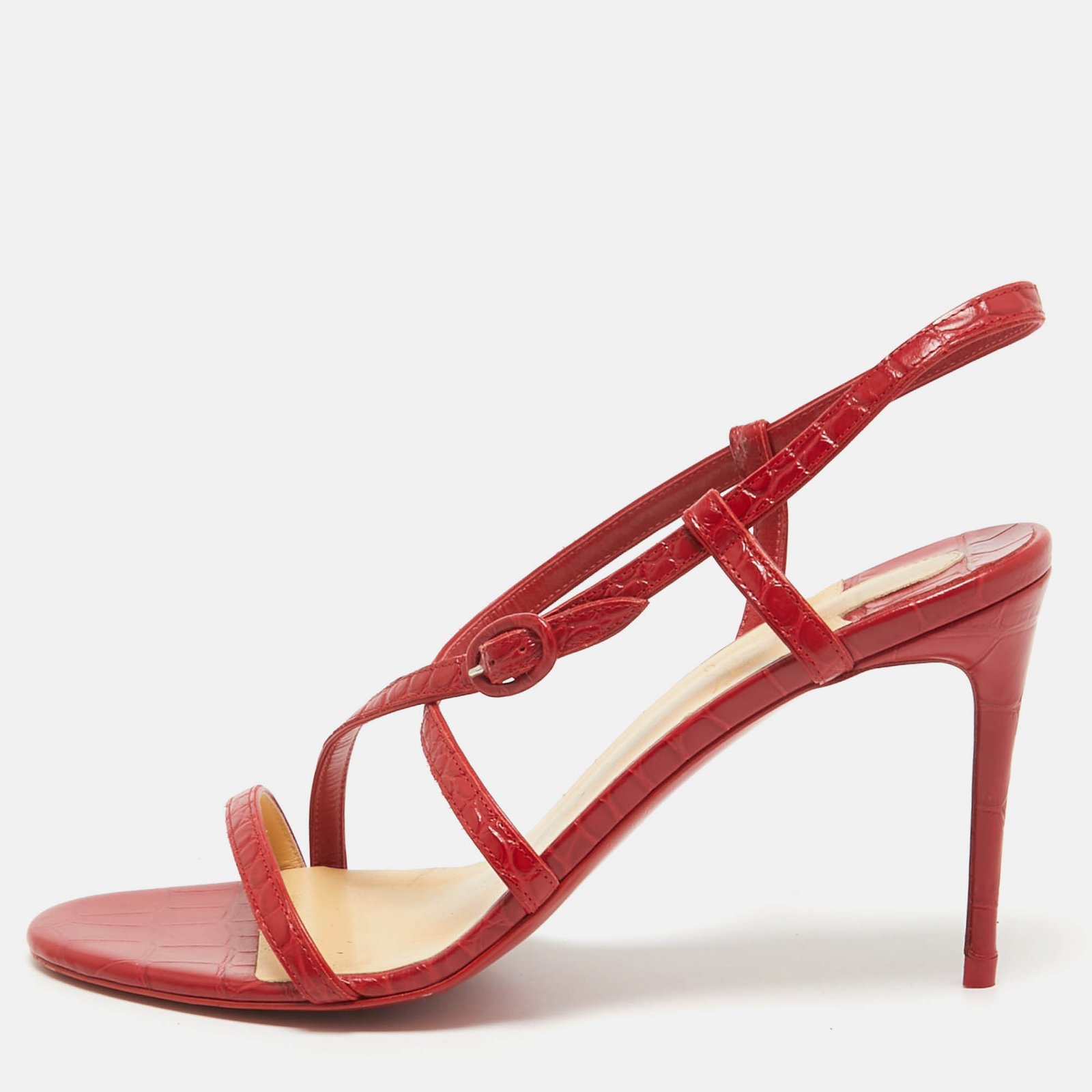 Christian Louboutin Red Embossed Croc Selima Sandals Size 40