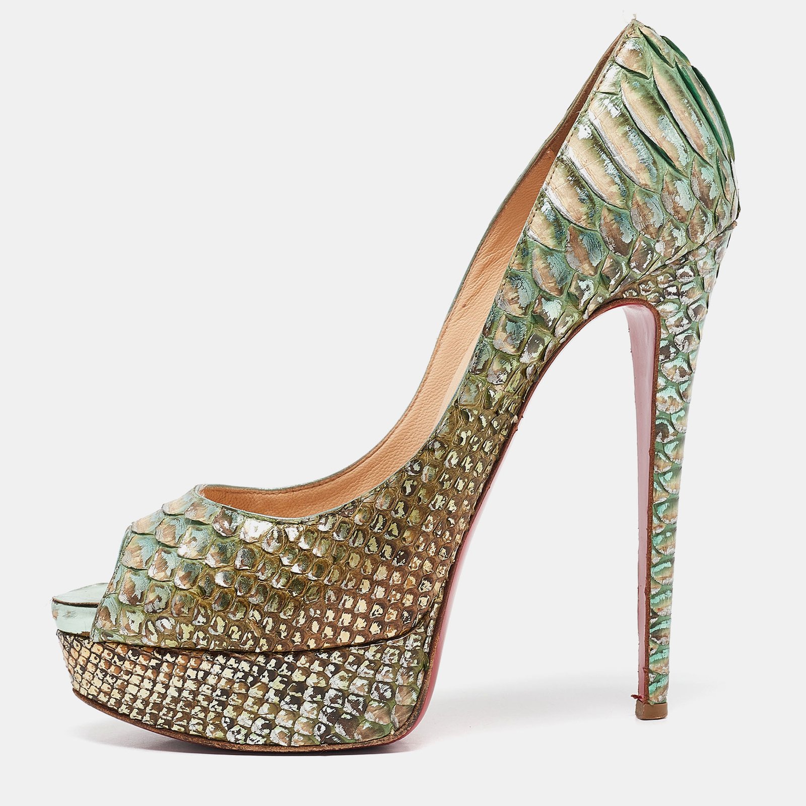 Christian Louboutin Two Tone Python Lady Peep Pumps Size 38