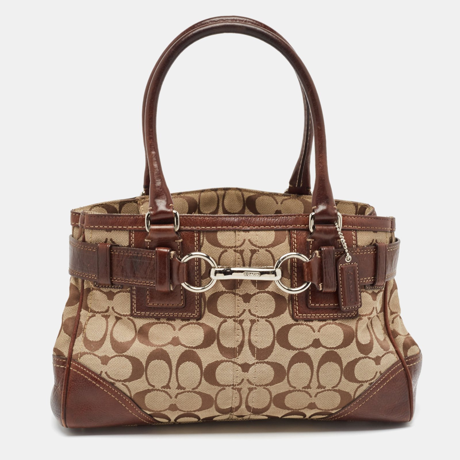 Coach Beige/Brown Signature Canvas and Leather Satchel