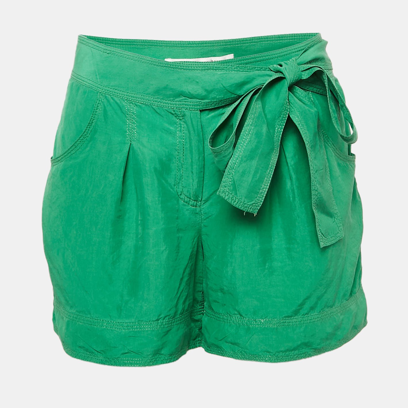Diane Von Furstenberg Green Silk Belted Shorts M