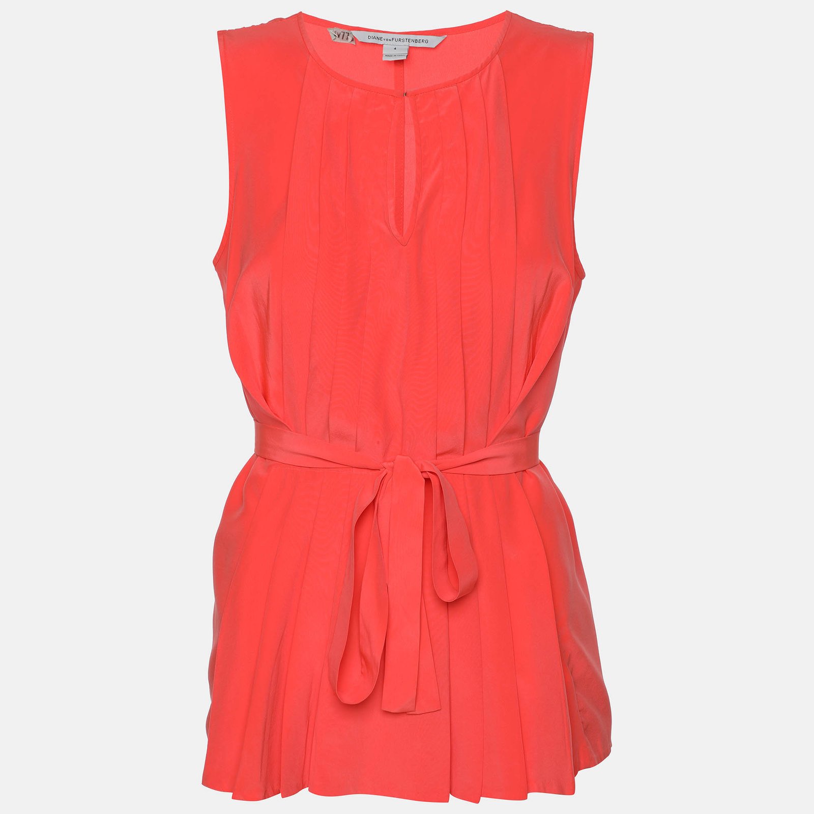 Diane Von Furstenberg Neon Orange Silk Belgin Sleeveless Top S