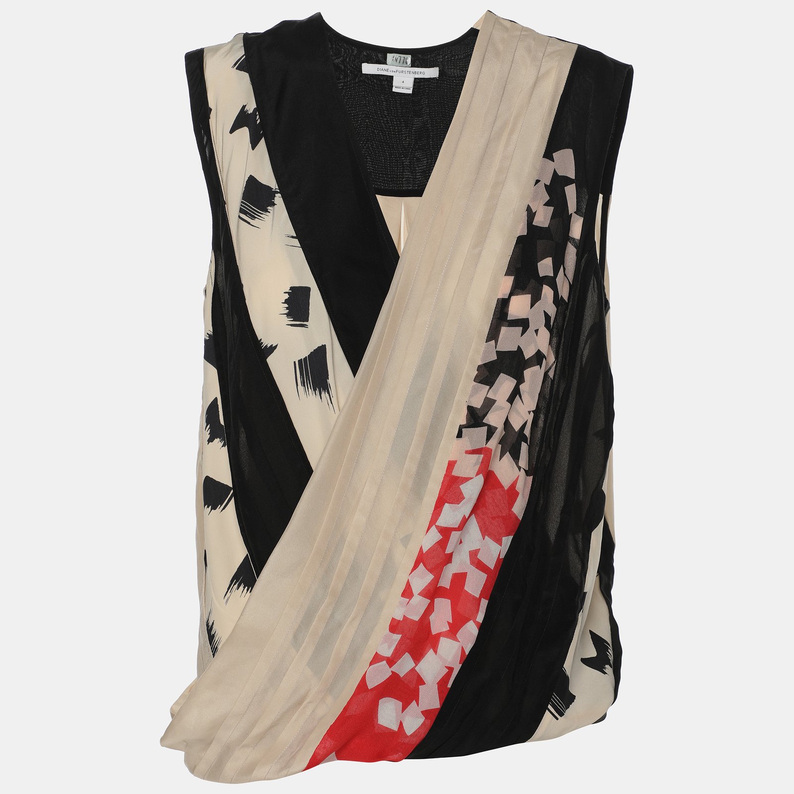 Diane Von Furstenberg Multicolor Silk Draped Talitha Top M
