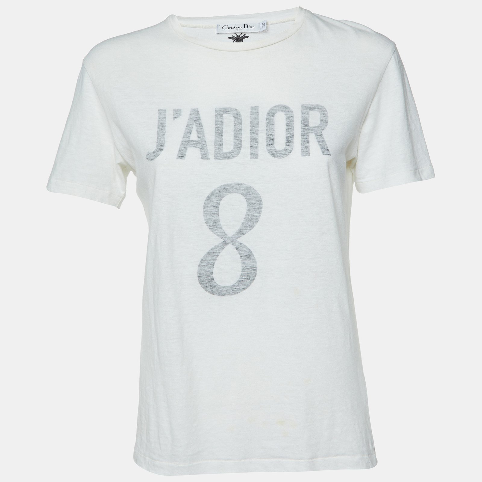Dior Ivory J'Adior 8 Print Cotton & Linen Crew Neck T-Shirt S