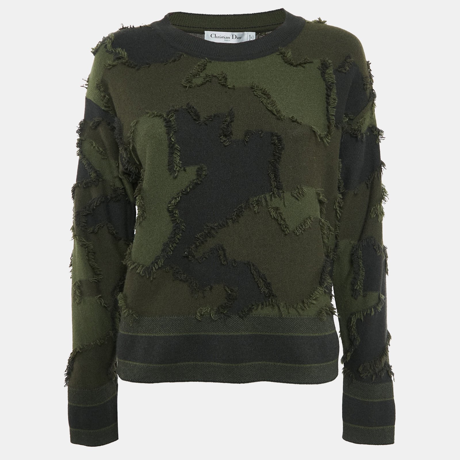 Christian Dior Green Camouflage Fil-Coupe Cashmere Sweatshirt S