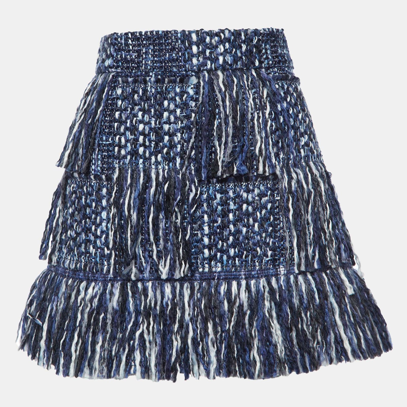 Dior Blue Tweed Fringed Mini Skirt M