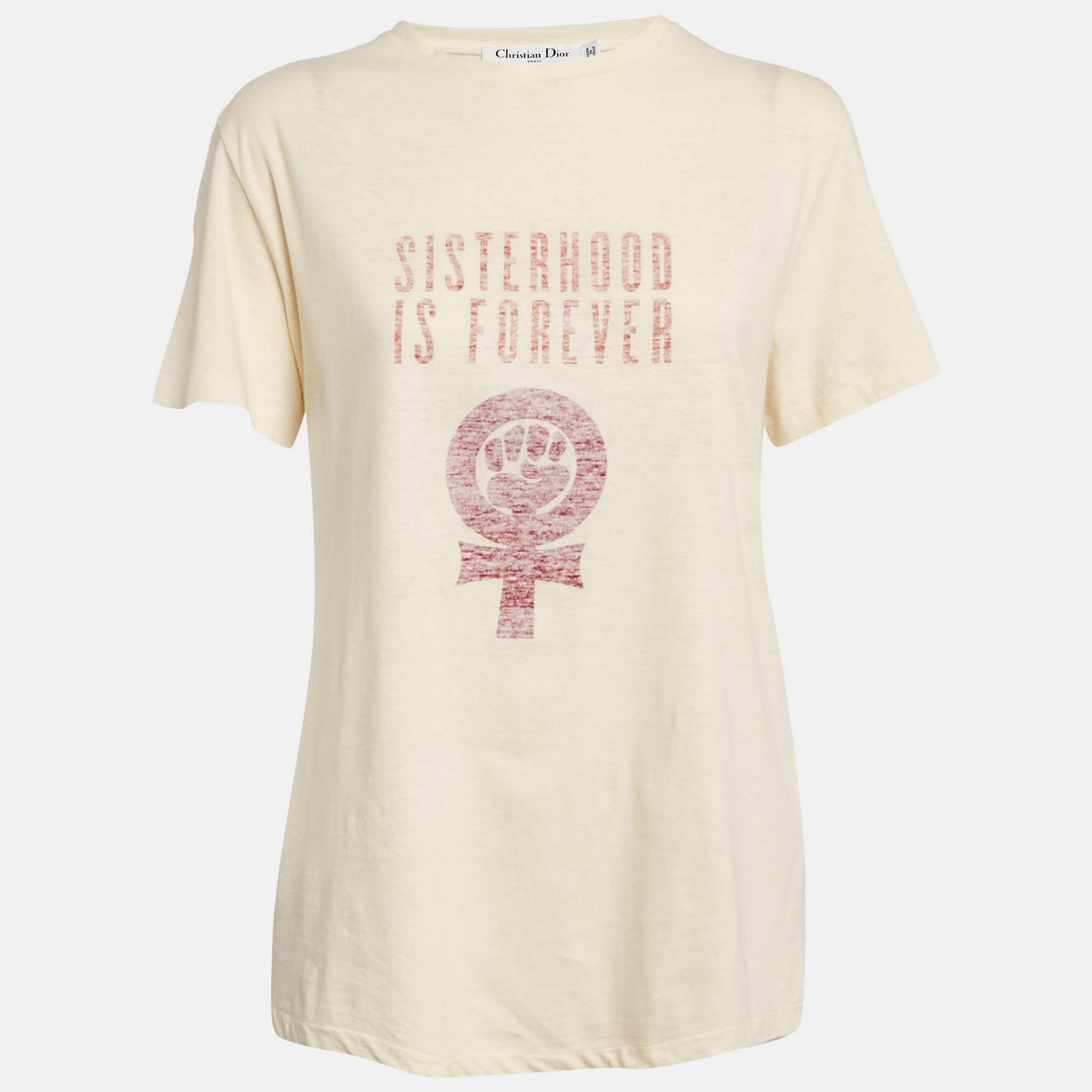 Dior Cream Printed Cotton and Linen Crew Neck T-Shirt L