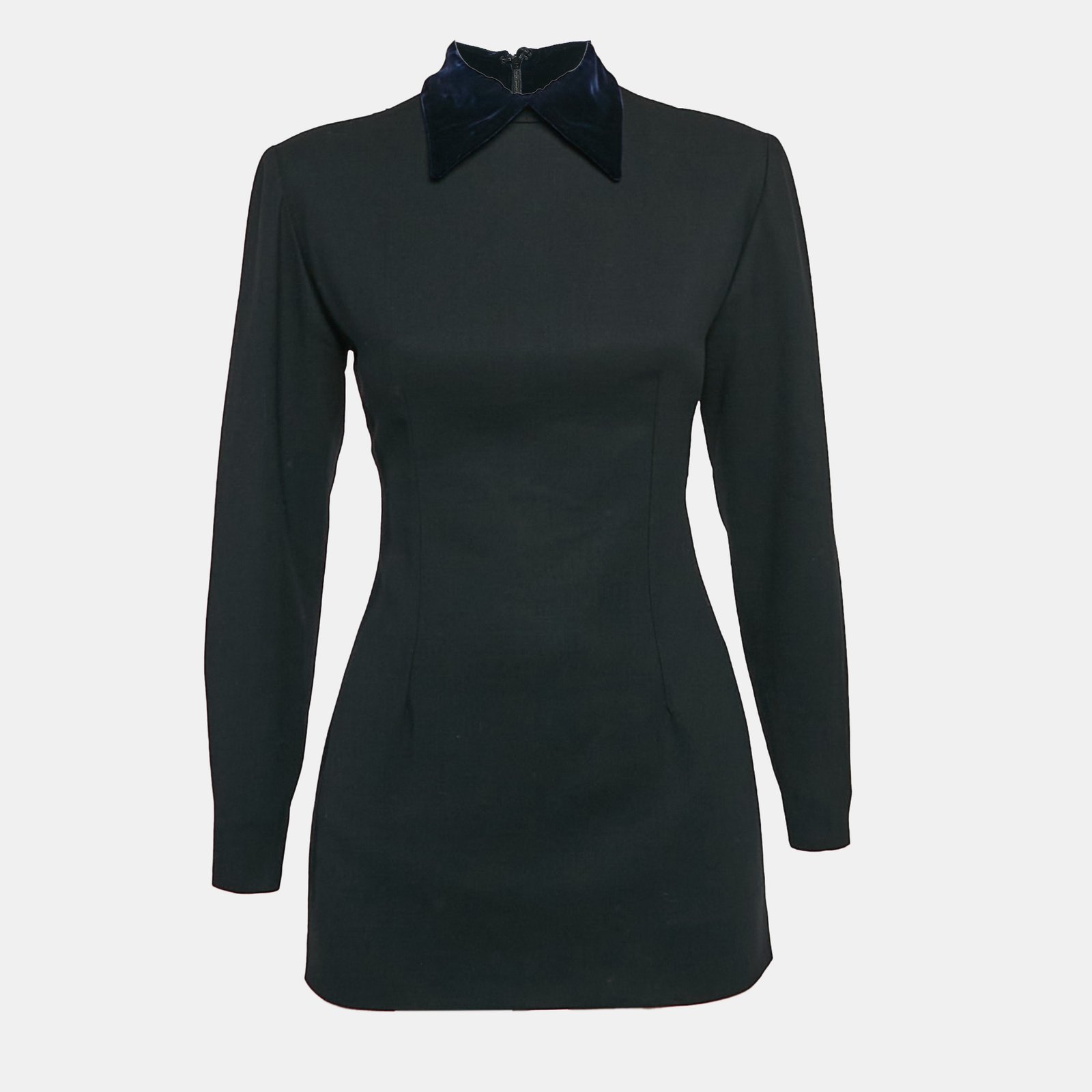 Christian Dior Boutique Black Wool Velvet Collar Mini Dress S