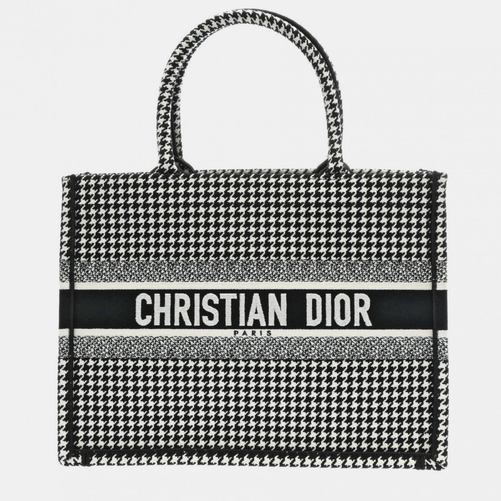 Christian Dior Book Tote Medium Houndstooth Black/White  Canvas Handbag