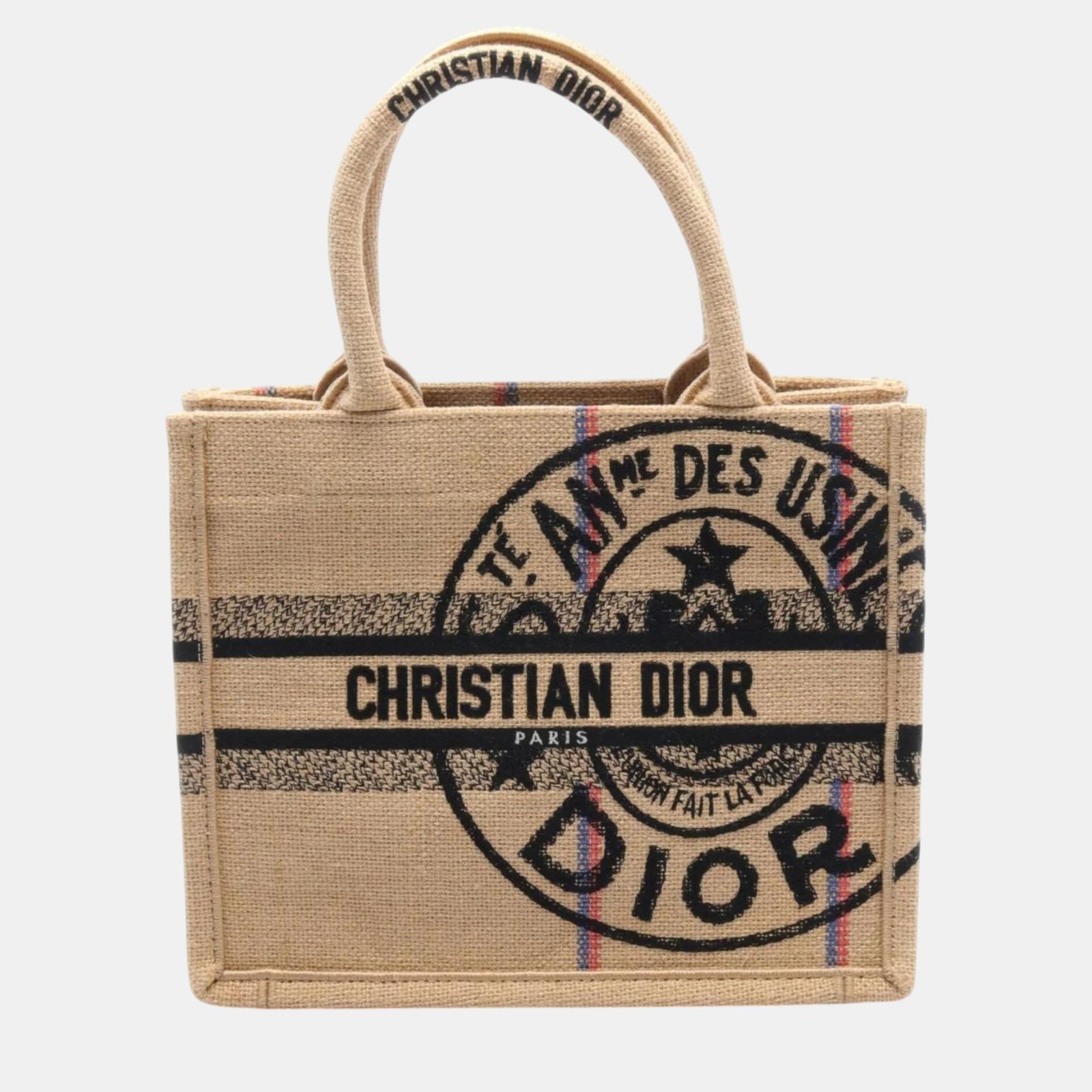 Christian Dior Jute Canvas Beige Multicolor Small Book Tote Bag