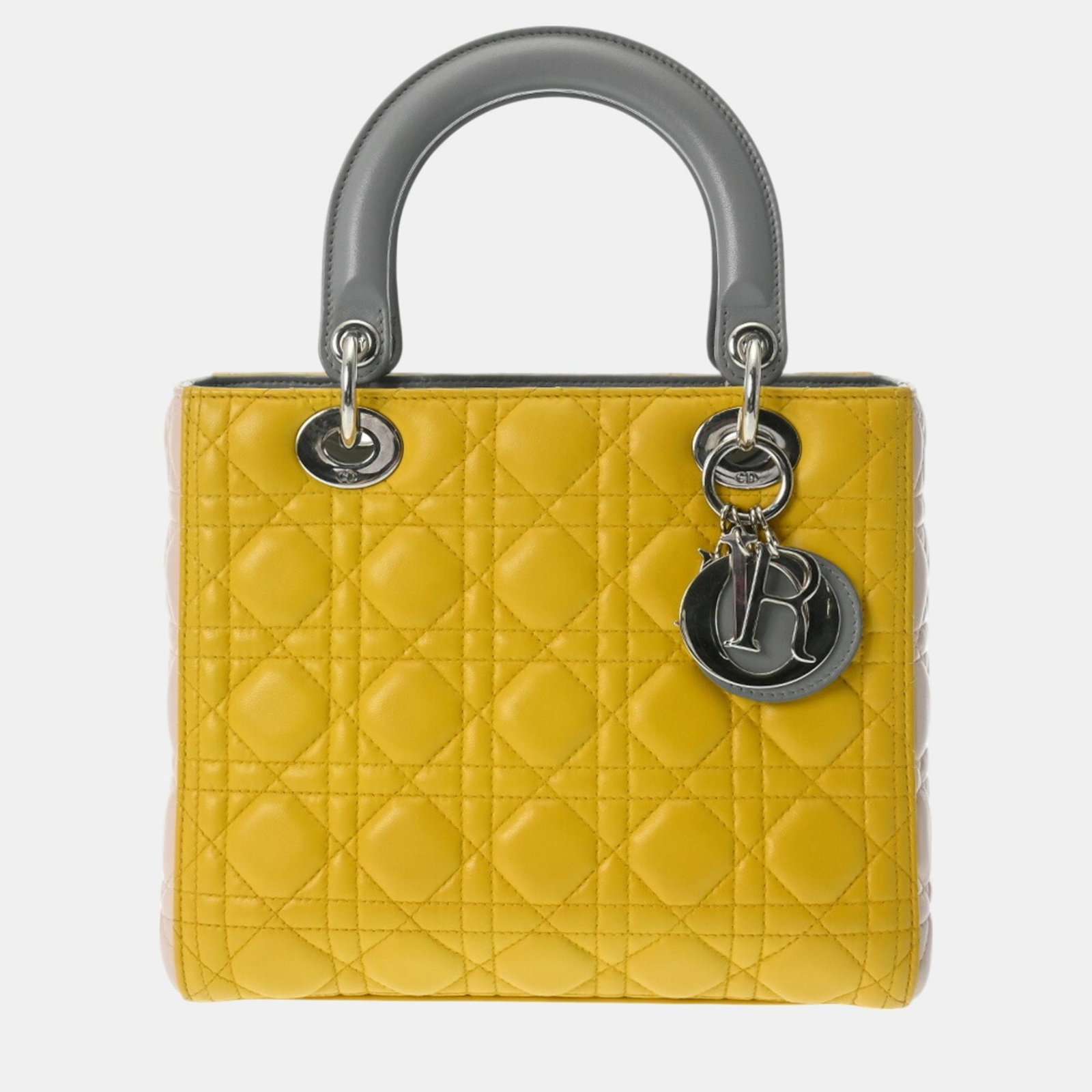 Dior Yellow/Grey/Pink Lambskin Dior LADY Medium Bag
