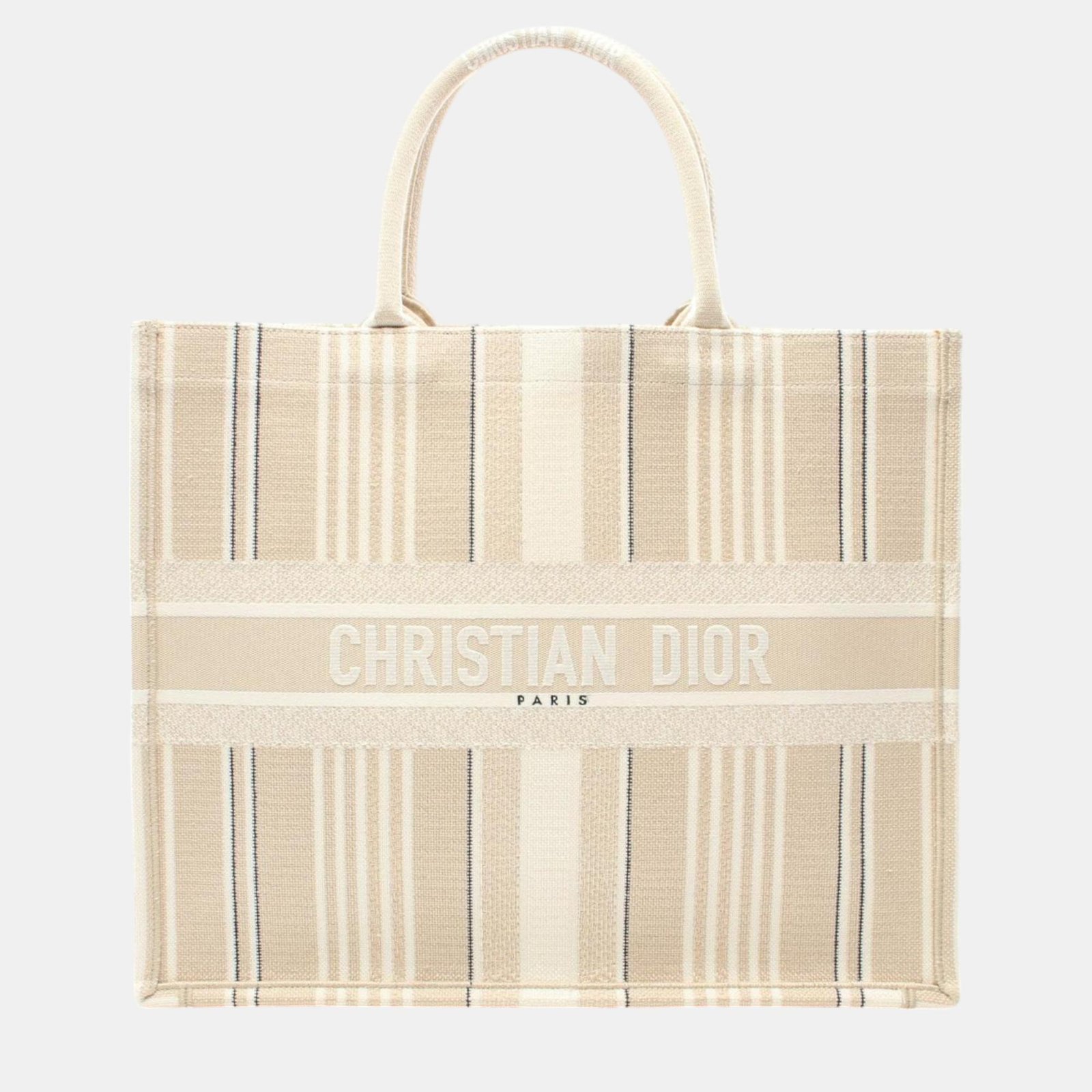 Christian Dior Canvas Beige White Black Book Large Tote Bag