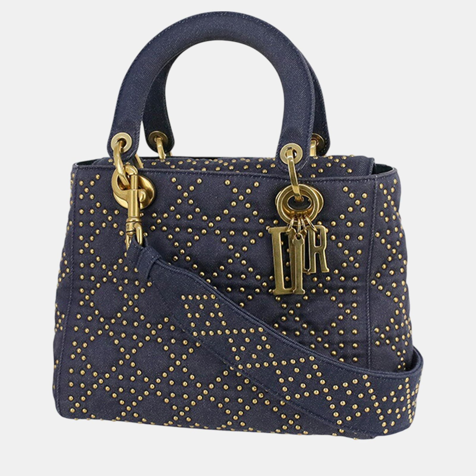 Dior Medium Denim Cannage Studded Supple Lady Dior Bag