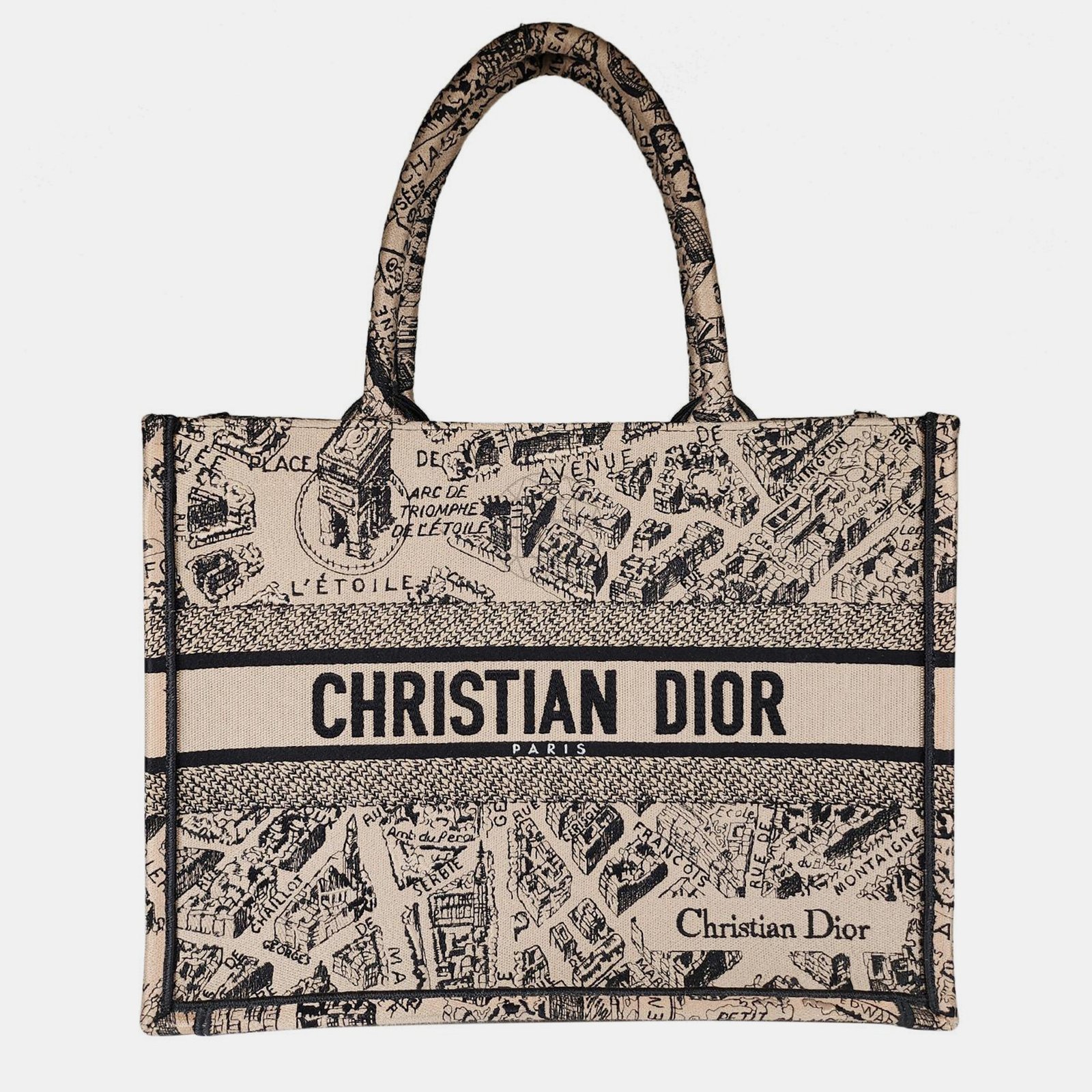 Christian Dior Black and Beige Medium Plan de Paris Embroidery Book Tote bag