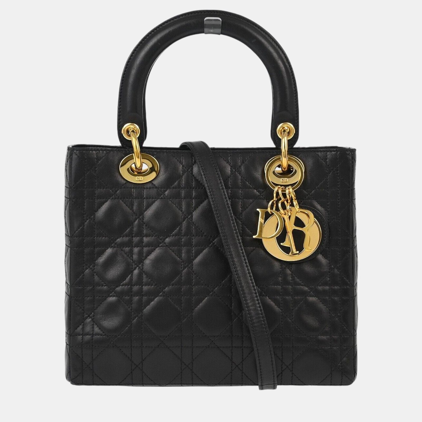 Christian Dior Black Lambskin Lady Dior Cannage Handbag