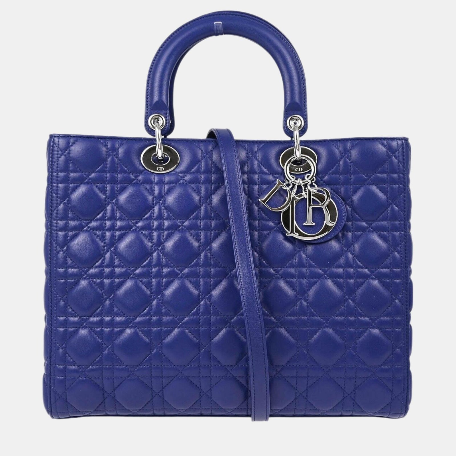 Christian Dior Blue Lambskin Lady Dior Cannage Handbag
