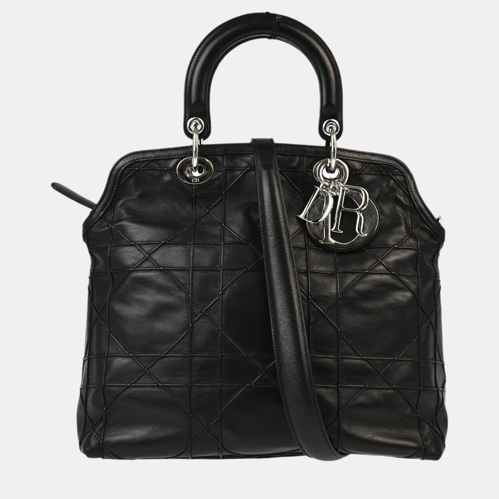 Christian Dior Black Lambskin Granville Cannage Handbag
