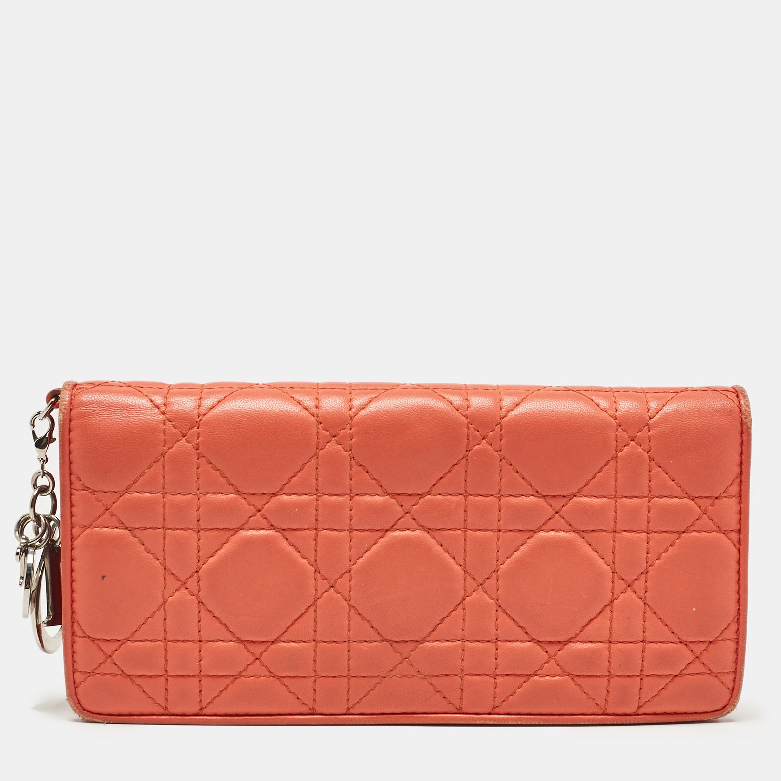 Dior Orange Cannage Leather Lady Dior Bifold Wallet