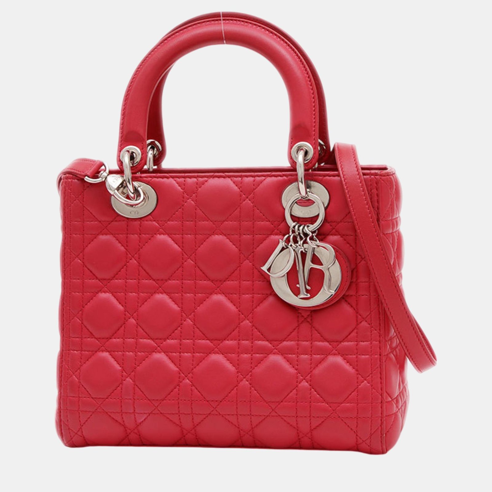 Christian Dior Red Lambskin Dior Lady Cannage Medium Bag