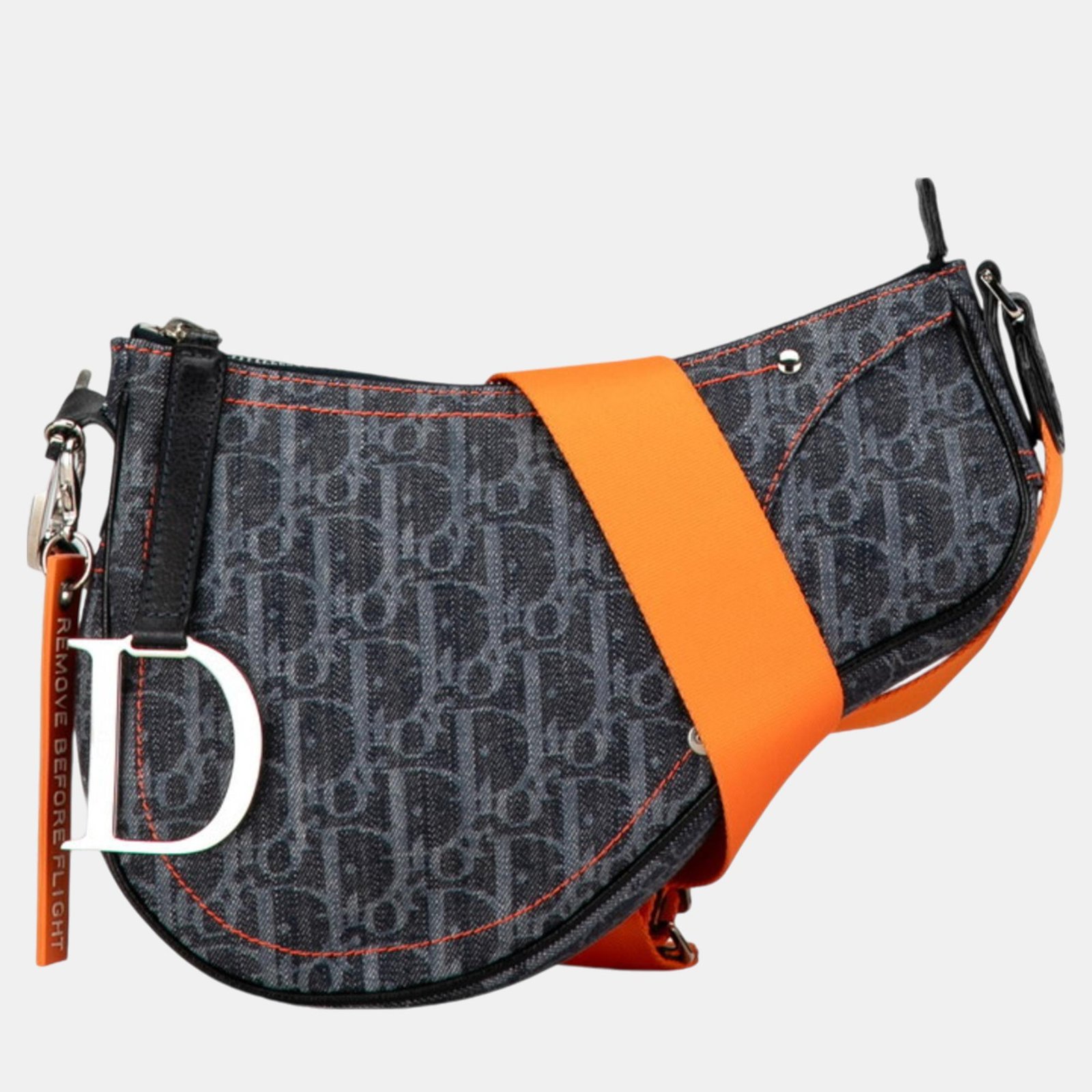 Christian Dior Indigo Blue Orange Canvas Dior Trotter Saddle Flight Line Shoulder Bag