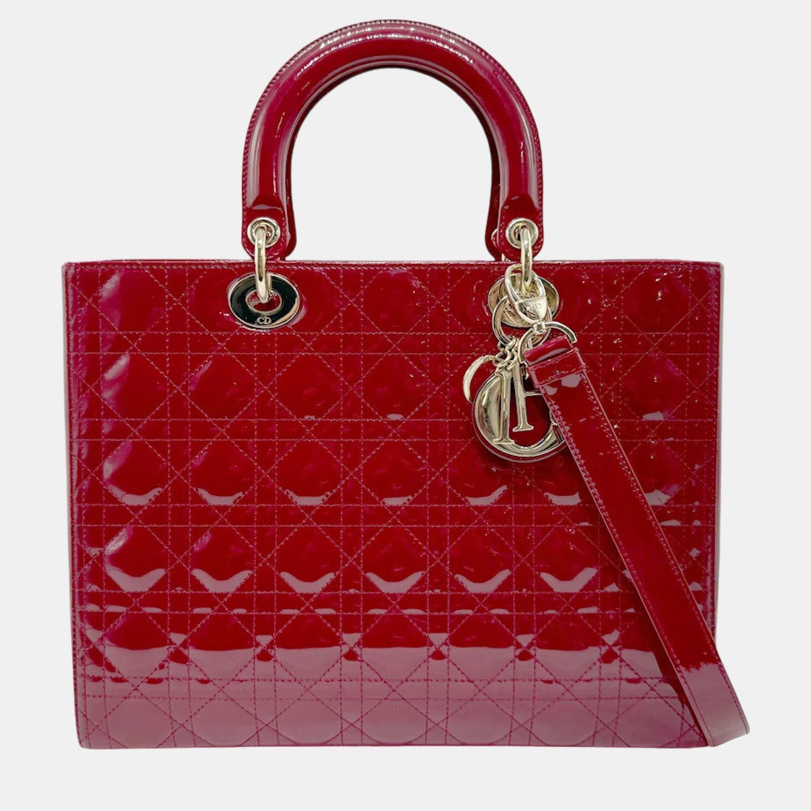 Christian Dior Lady Patent Leather Red Gold Handbag
