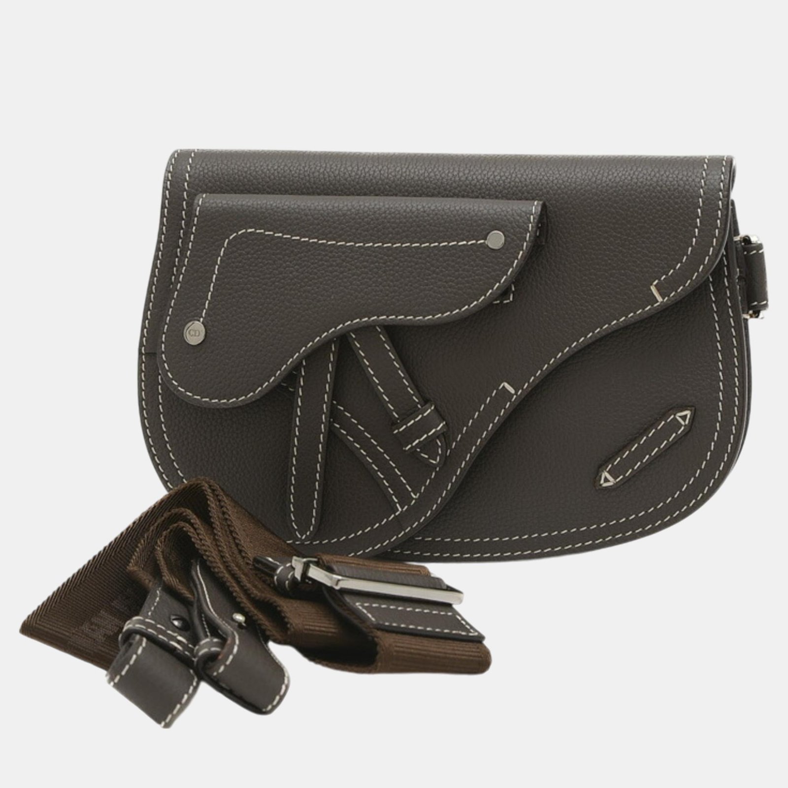 Christian Dior Leather Grey Dior Saddle Bag