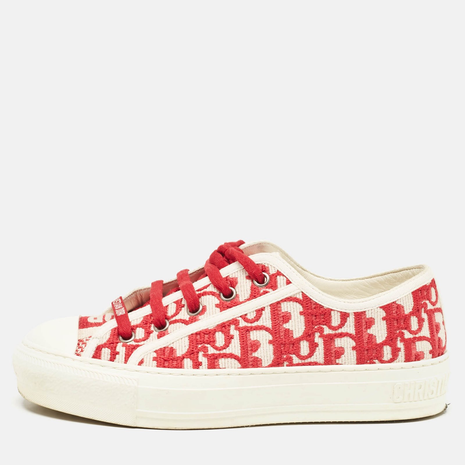 Dior Red Oblique Canvas Walk'n'Dior Sneakers Size 36.5