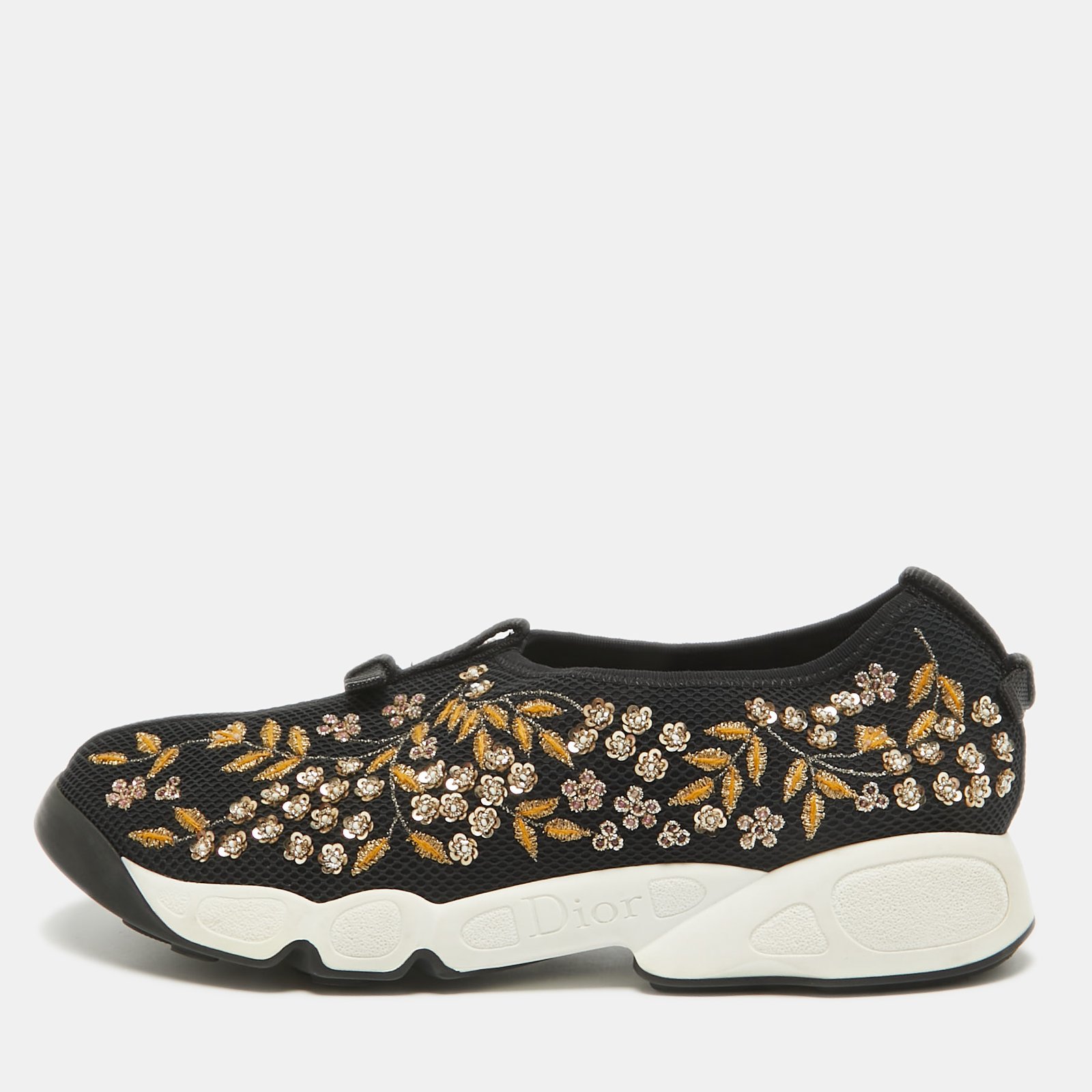 Dior Black Mesh Embellished Fusion Slip On Sneakers Size 39.5