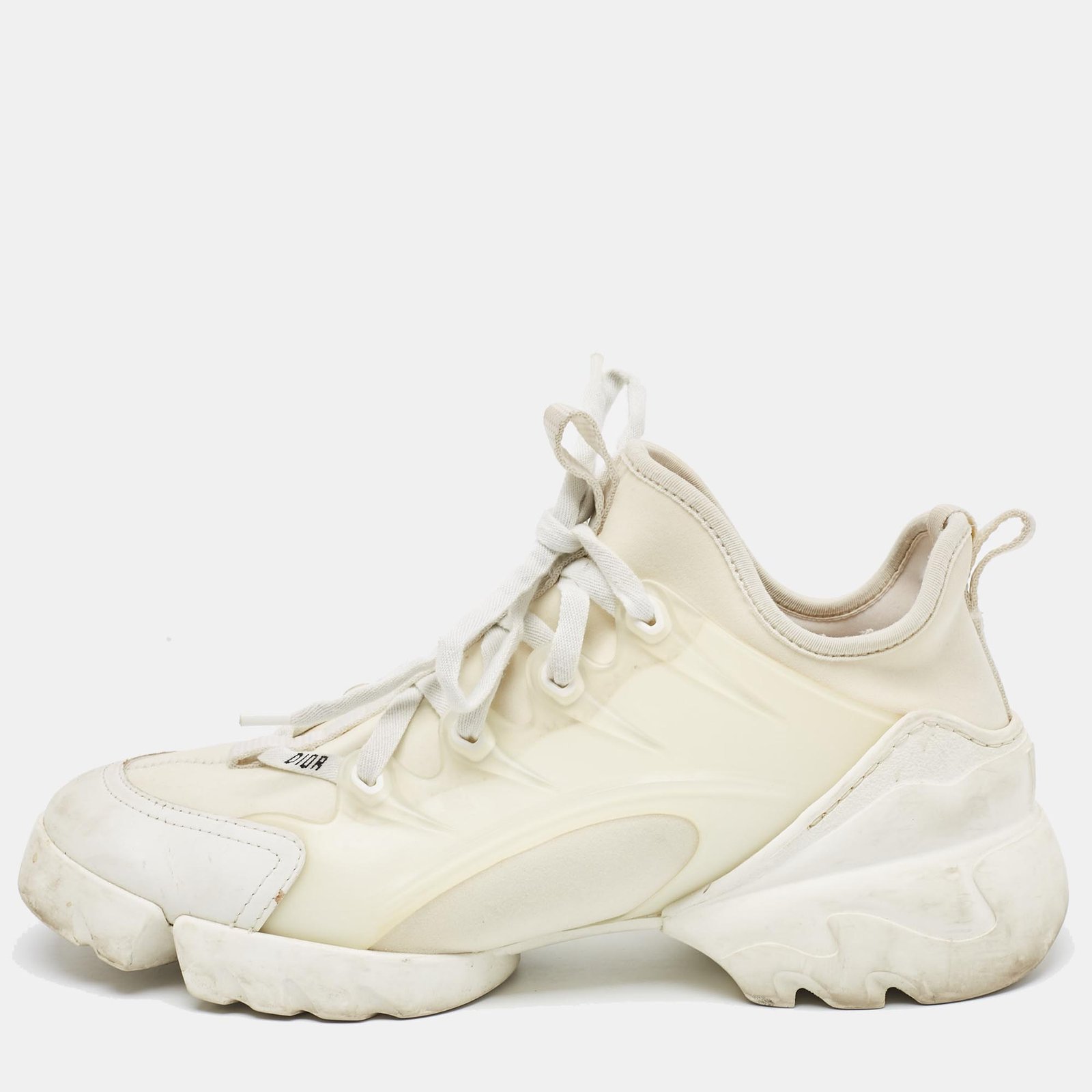 Dior White/Cream Leather and Fabric D-Connect Sneakers Size 38