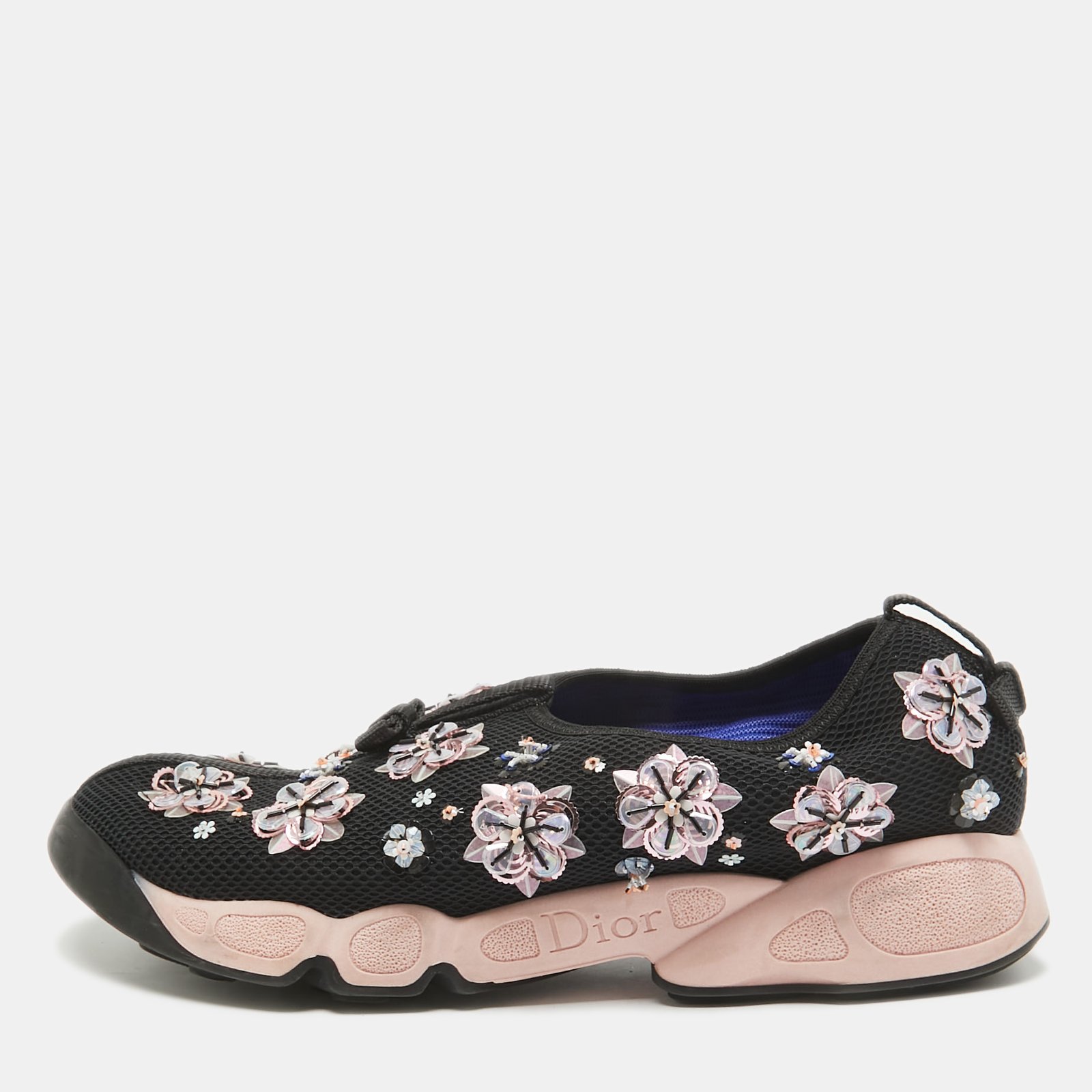 Dior Black Mesh Crystal Embellished Fusion Slip On Sneakers Size 38