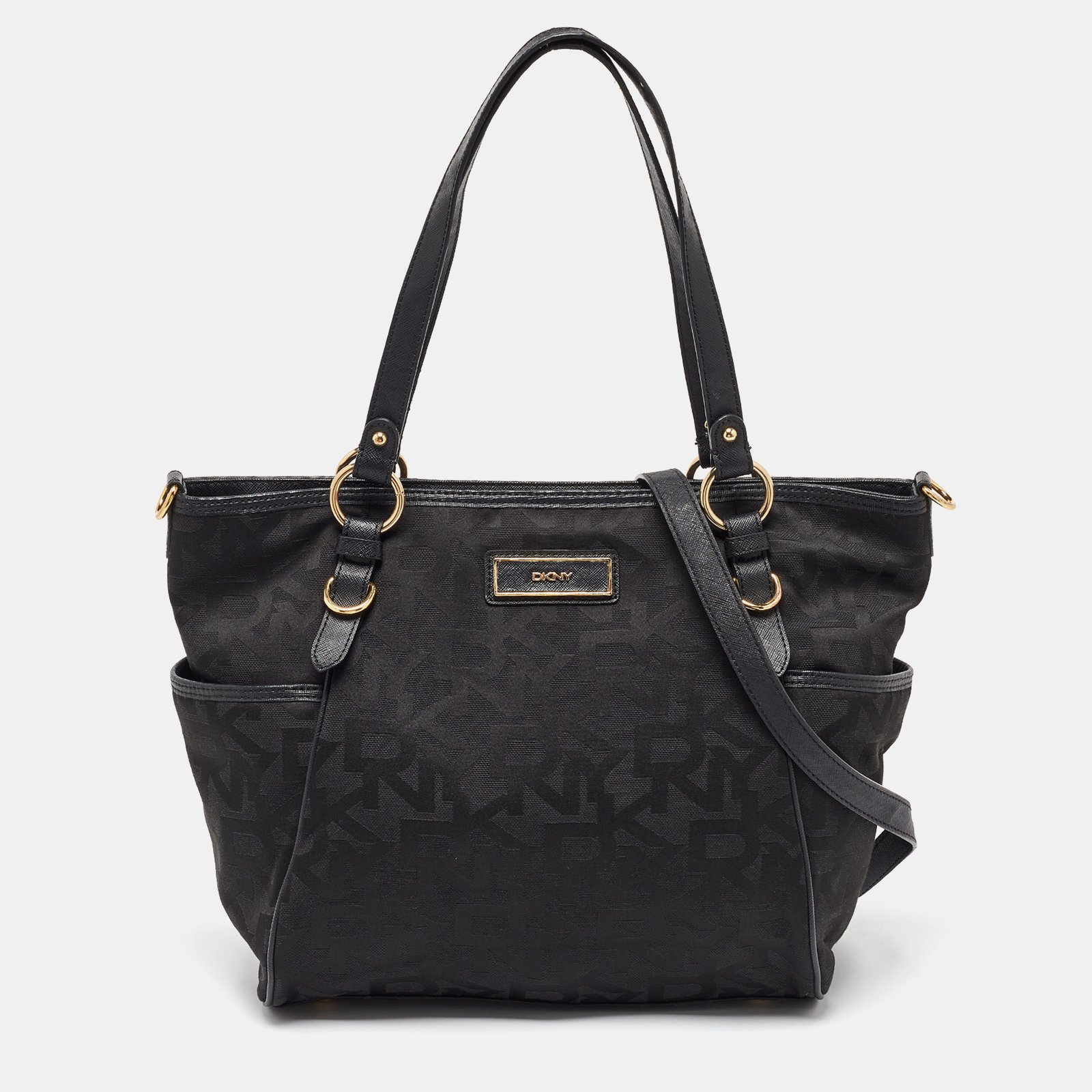 DKNY Black Signature Canvas and Leather Tote