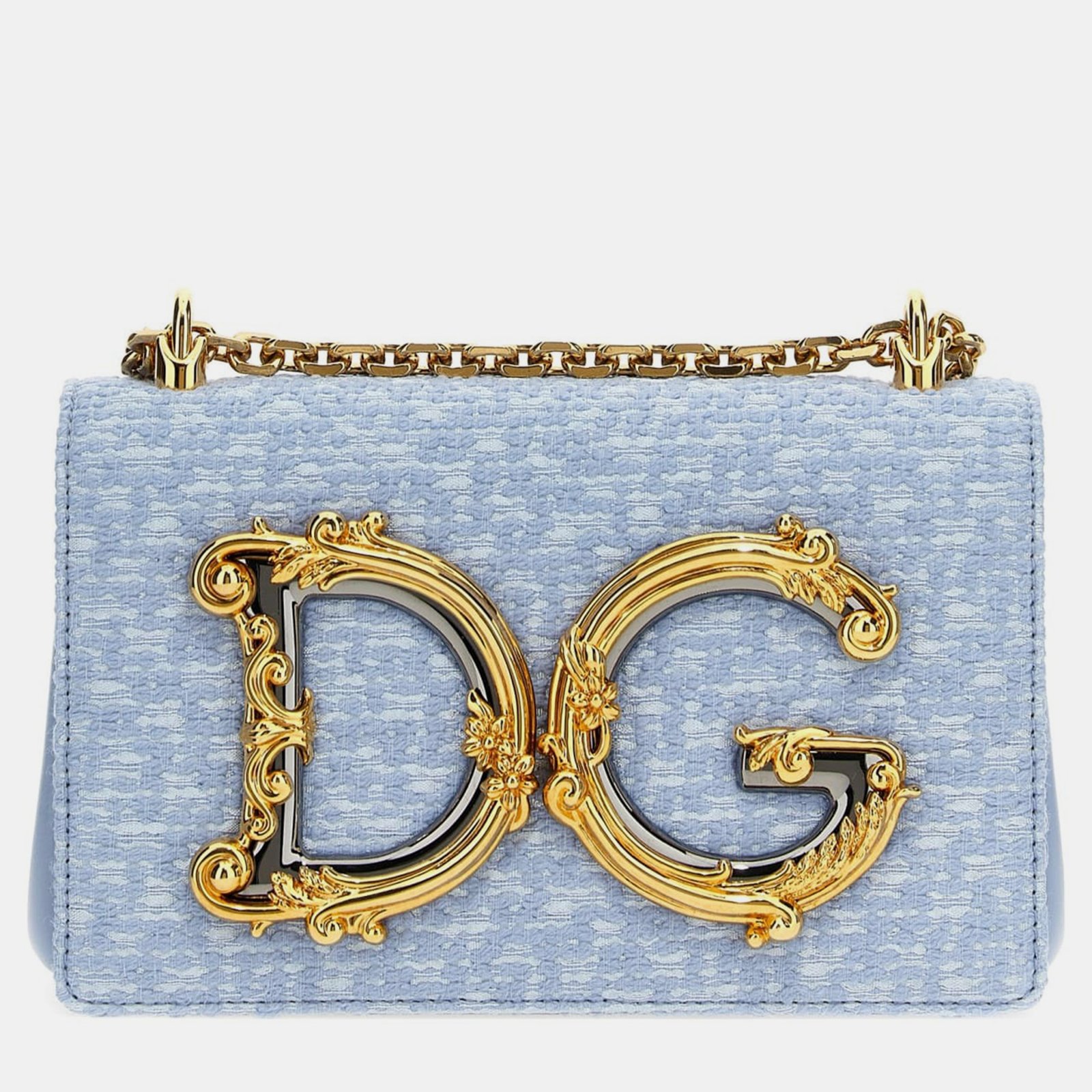 Dolce & Gabbana Light Blue Wool dg Medium Shoulder Bag