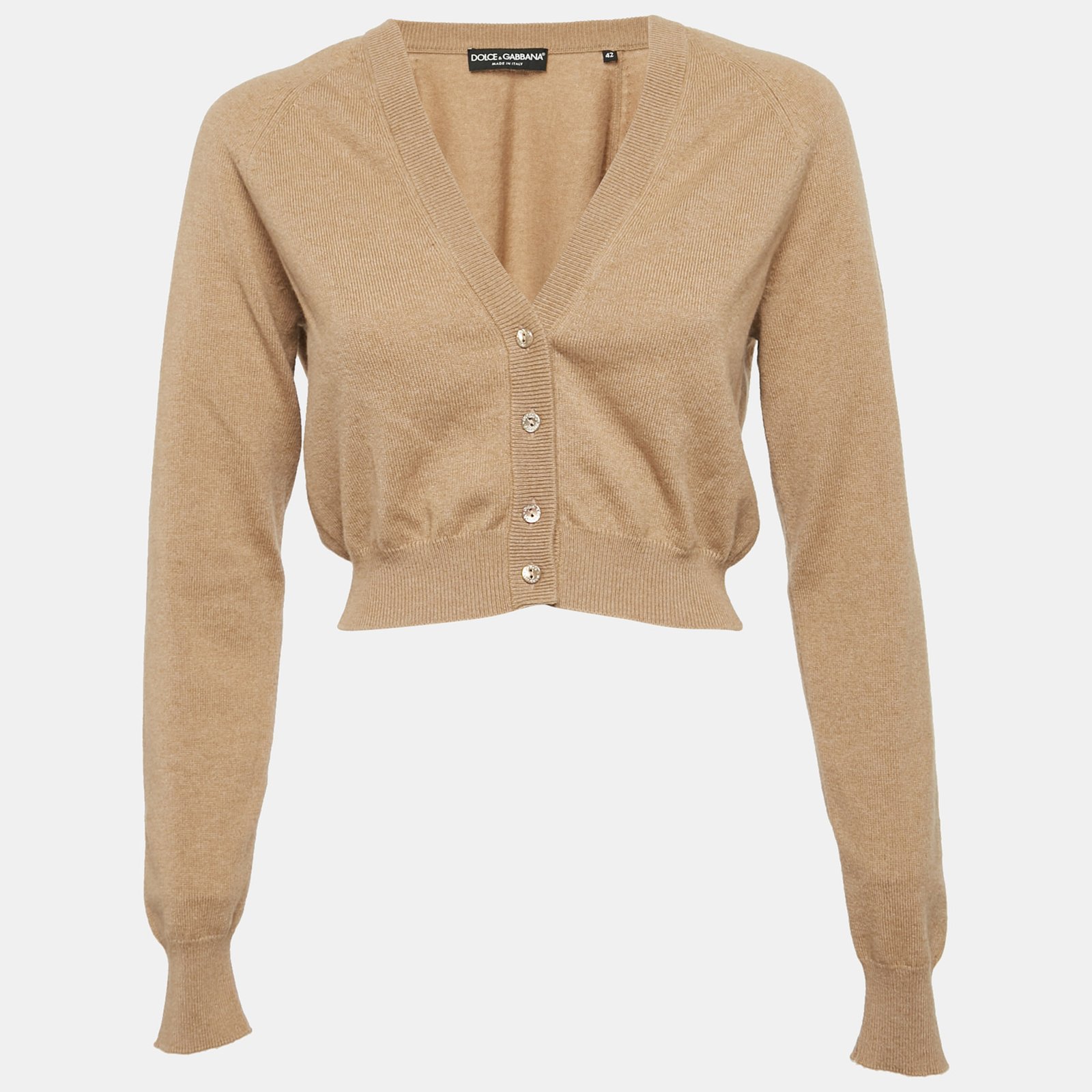 Dolce & Gabbana Camel Brown Cashmere Knit Crop Cardigan M