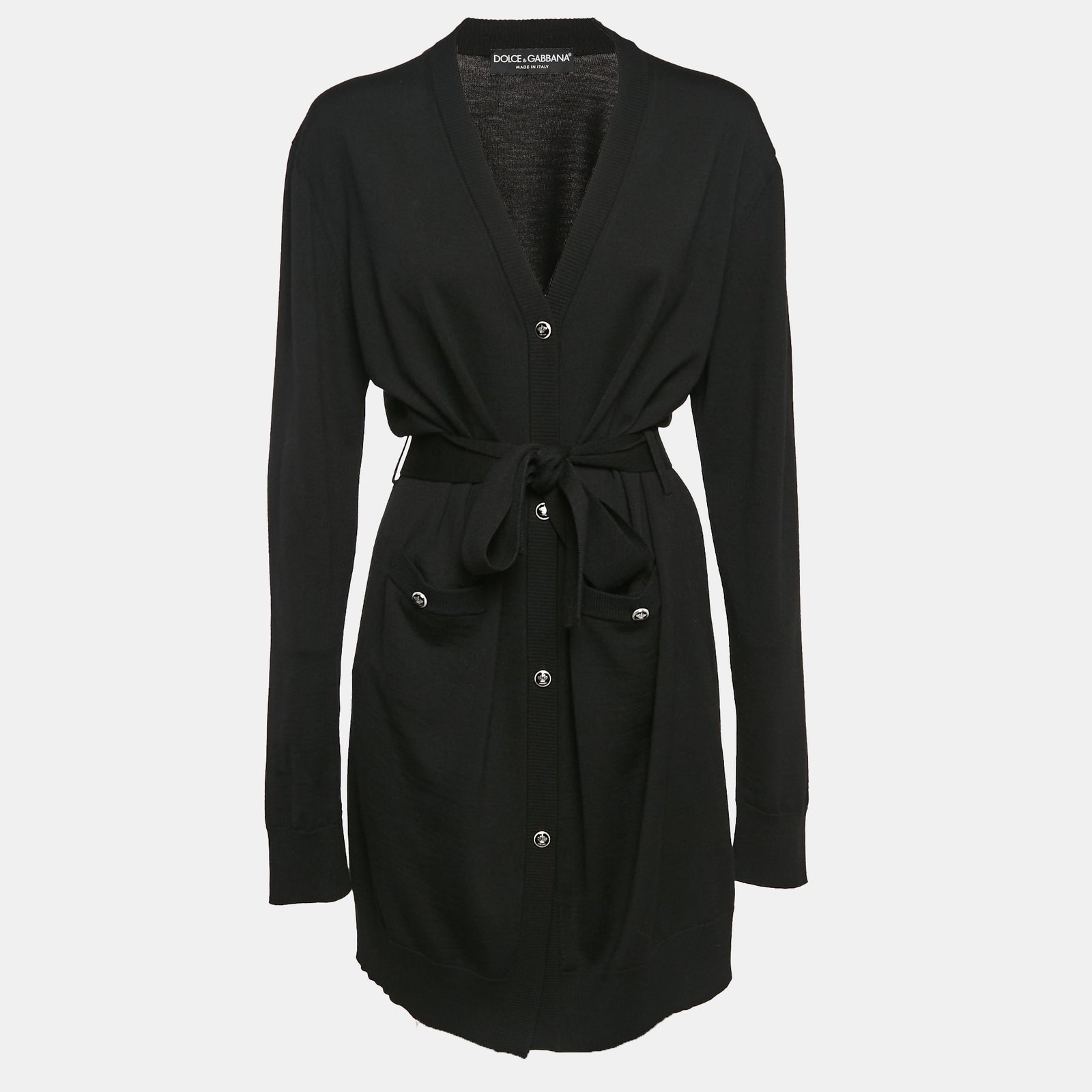 Dolce & Gabbana Black Knit Belted Long Cardigan M
