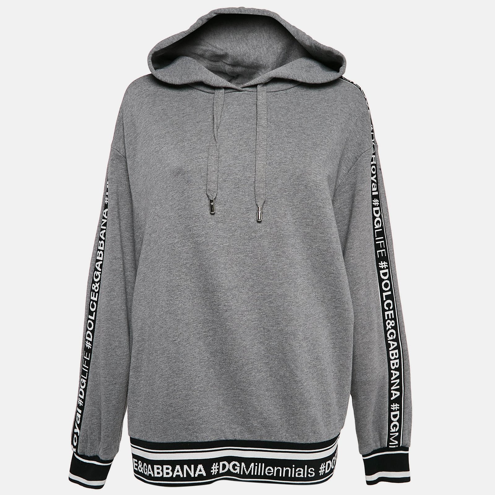 Dolce & Gabbana Grey Logo Band Jersey Hooded Sweatshirt S
