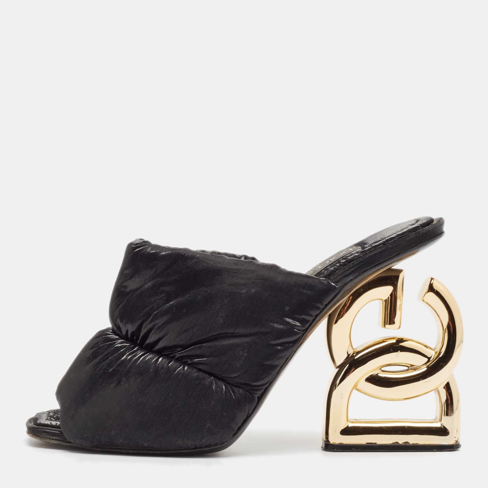 Dolce & Gabbana Black Quilted Nylon DG Heel Slide Sandals Size 38.5