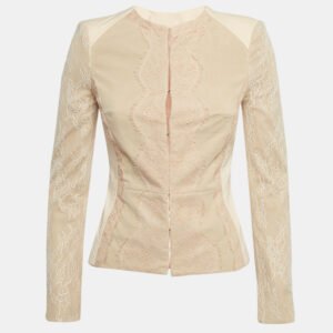 Elisabetta Franchi Pink Lace and Jersey Round Neck Jacket M