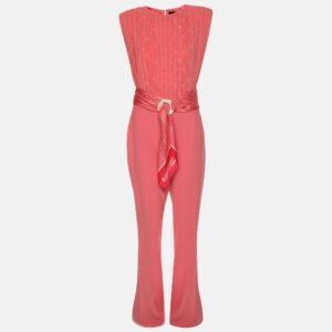 Elisabetta Franchi Coral Pink Polyester Belted Jumpsuit M