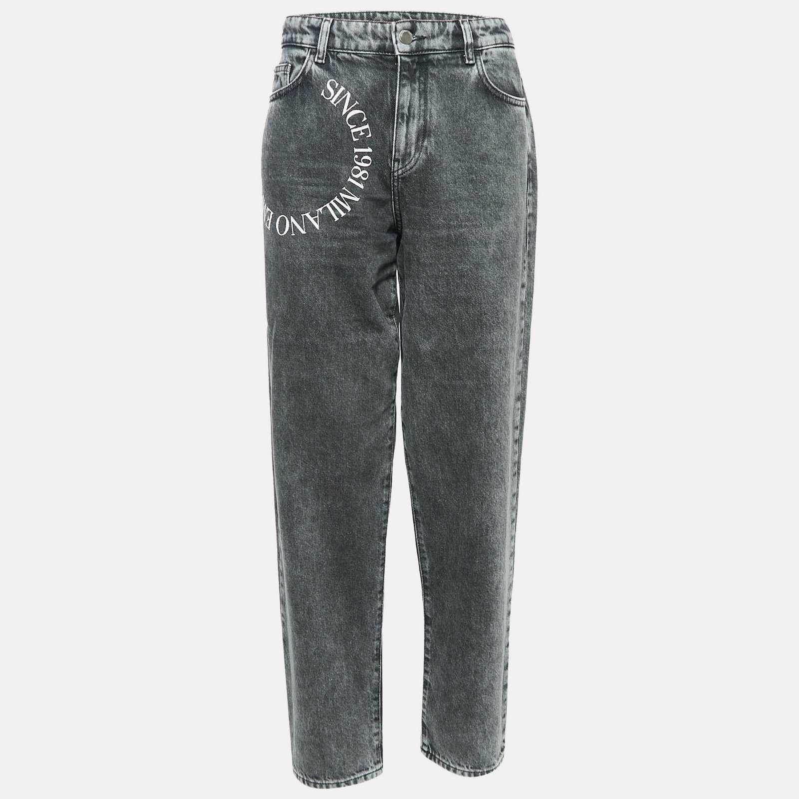 Emporio Armani Black Washed and Logo Print Denim Jeans M Waist 29"