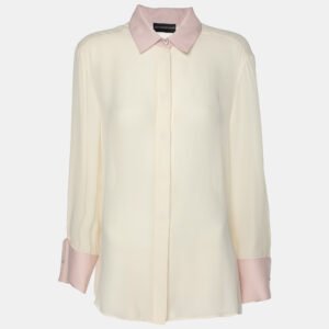 Emporio Armani Cream/Pink Silk Button Front Shirt L