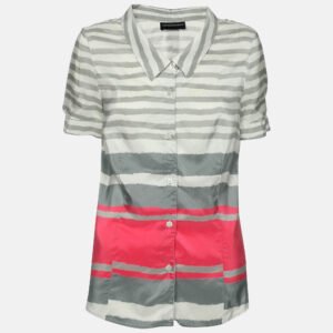 Emporio Armani Grey/Pink Striped Silk Top M