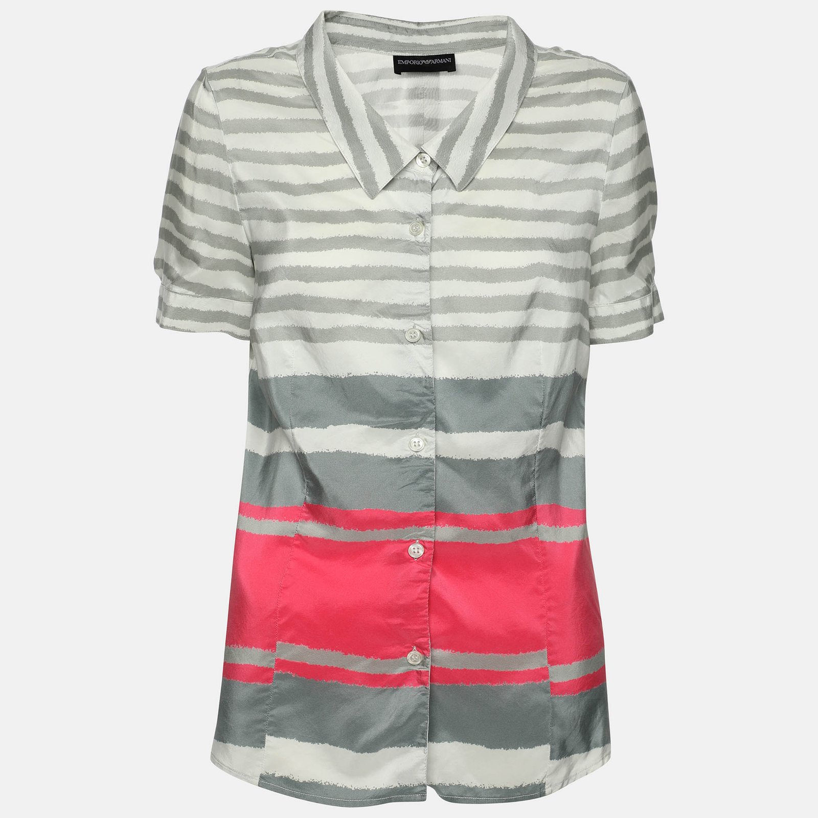 Emporio Armani Grey/Pink Striped Silk Top M
