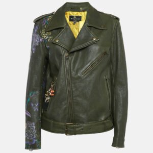 Etro Green Floral Print Leather Applique Detail Jacket M