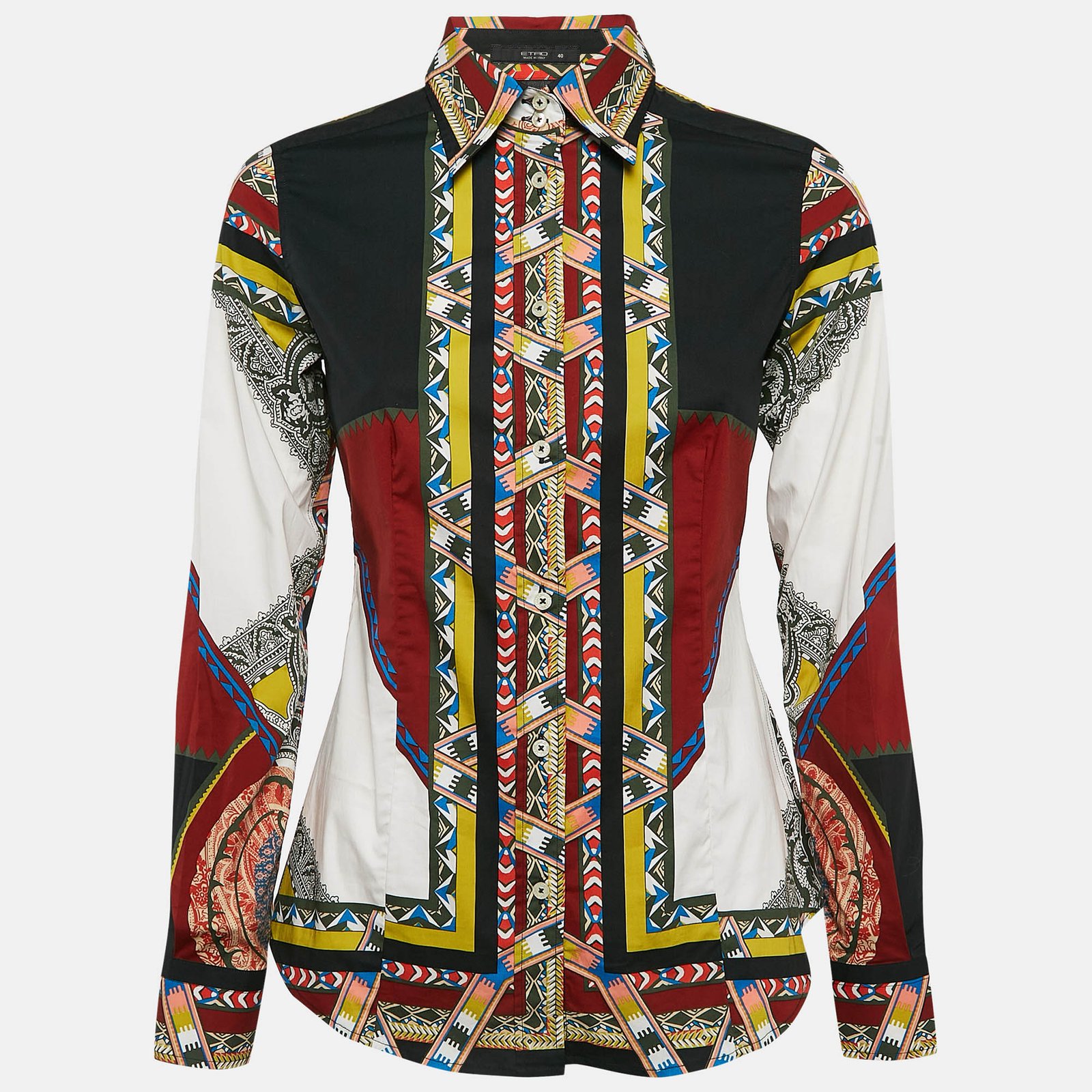 Etro Multicolor Paisley Print Stretch Cotton Tribal Accent Shirt S