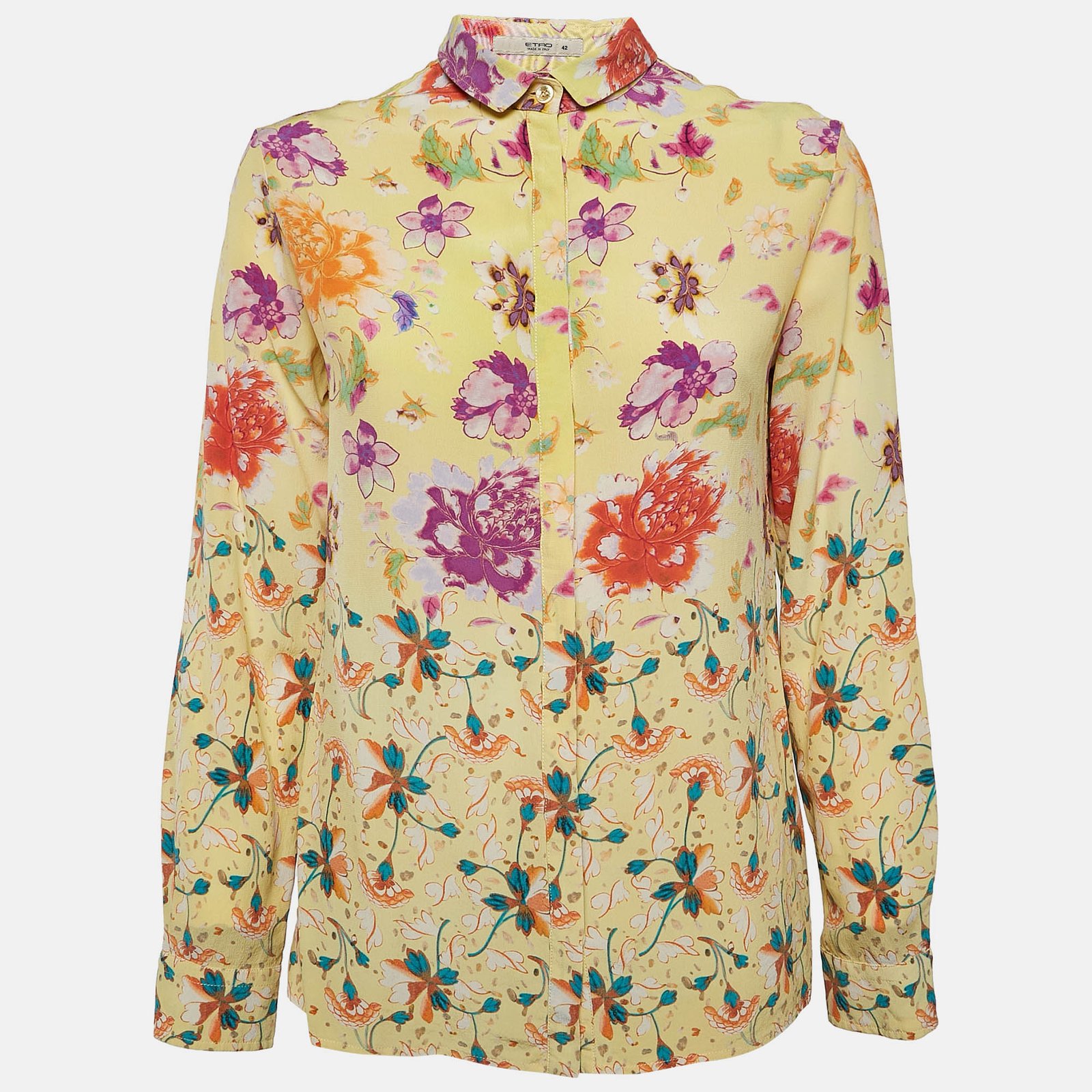Etro Yellow Floral Silk Full Sleeve Shirt M